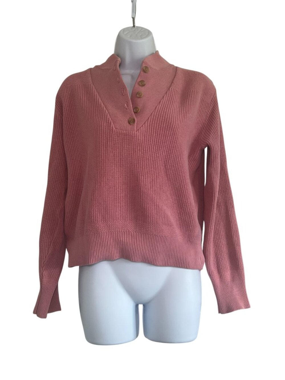L.L. Bean Vintage Pink Cotton Henley Knit Sweater